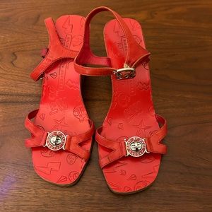 Marc Jacobs Red Wedge Turn Lock Sandals RARE 7